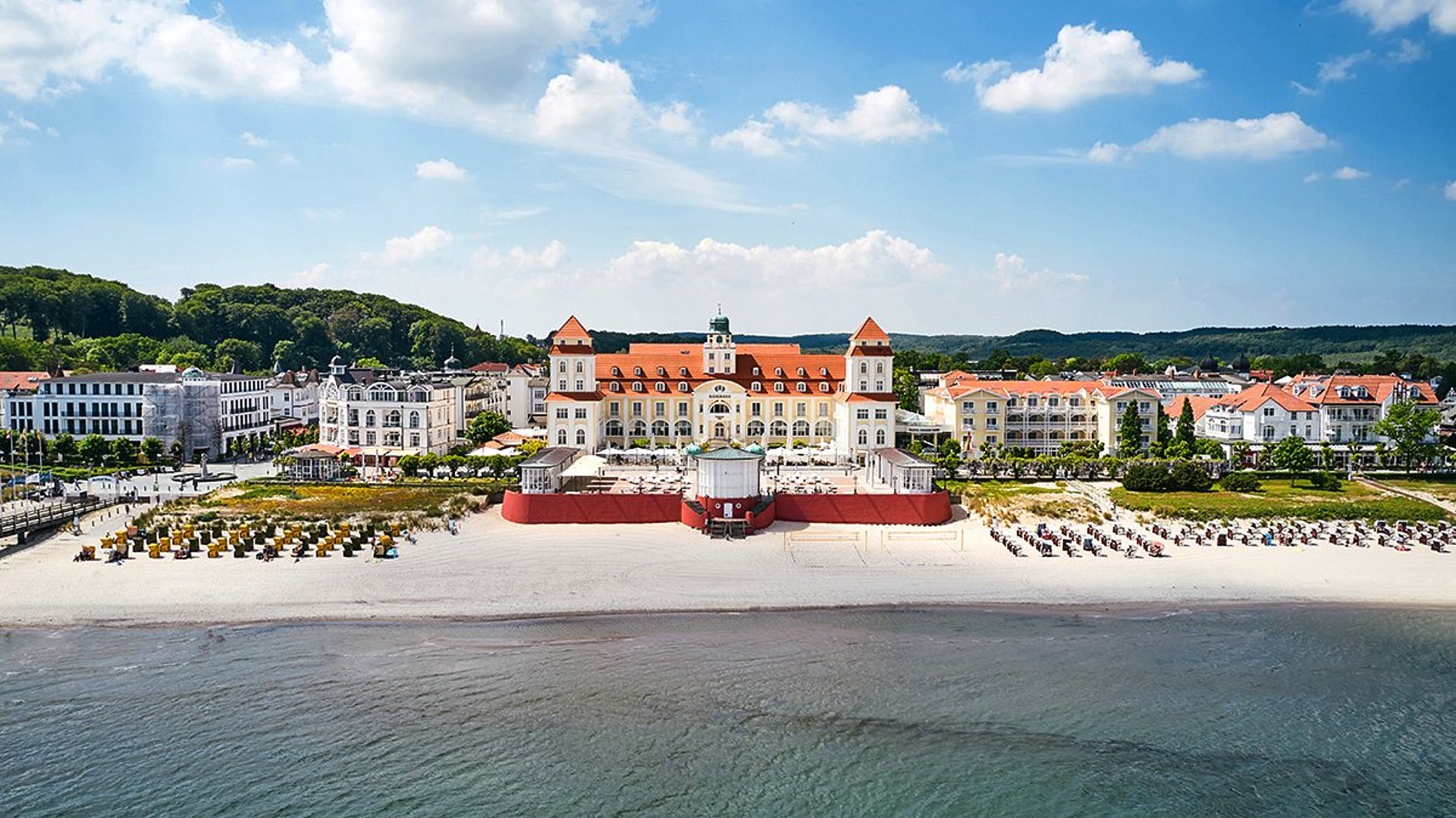 Aerial view of the Kurhaus Binz with direct location on the Baltic Sea beach